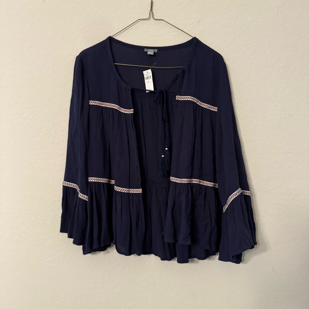 Aerie Open Front Flowy Navy Blouse